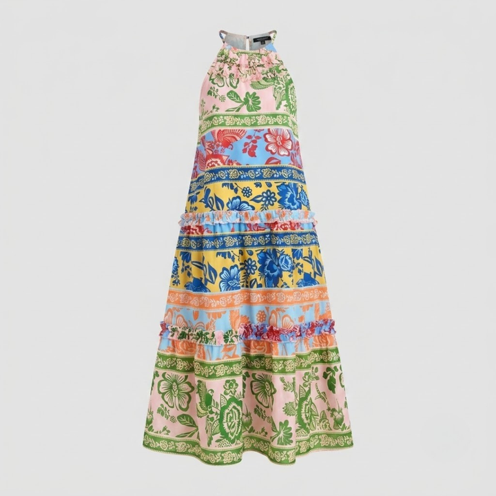 Loren Chic Boho Halter Tiered Maxi Dress