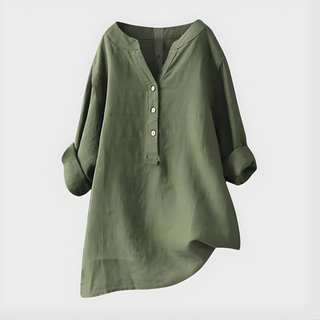 Nikki Elegant Cotton Linen V Neck Blouse