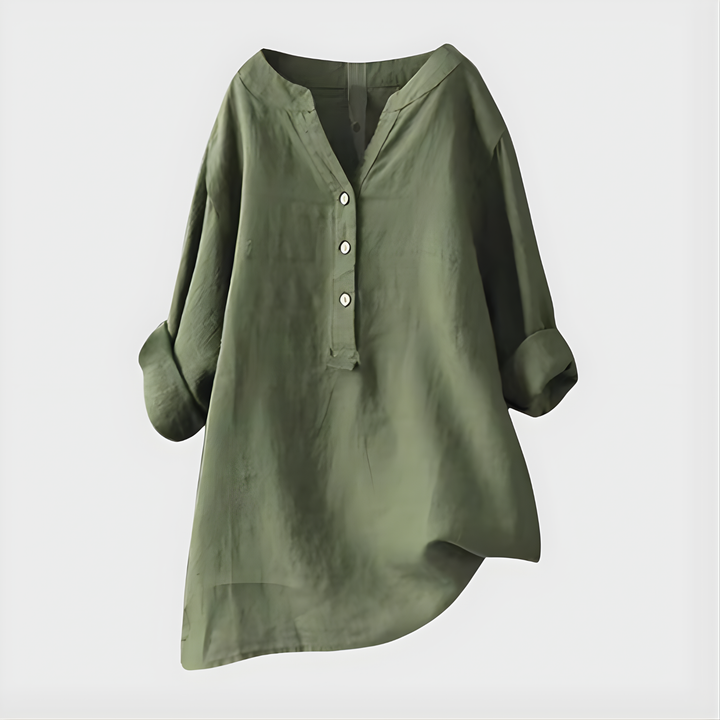 Nikki Elegant Cotton Linen V Neck Blouse