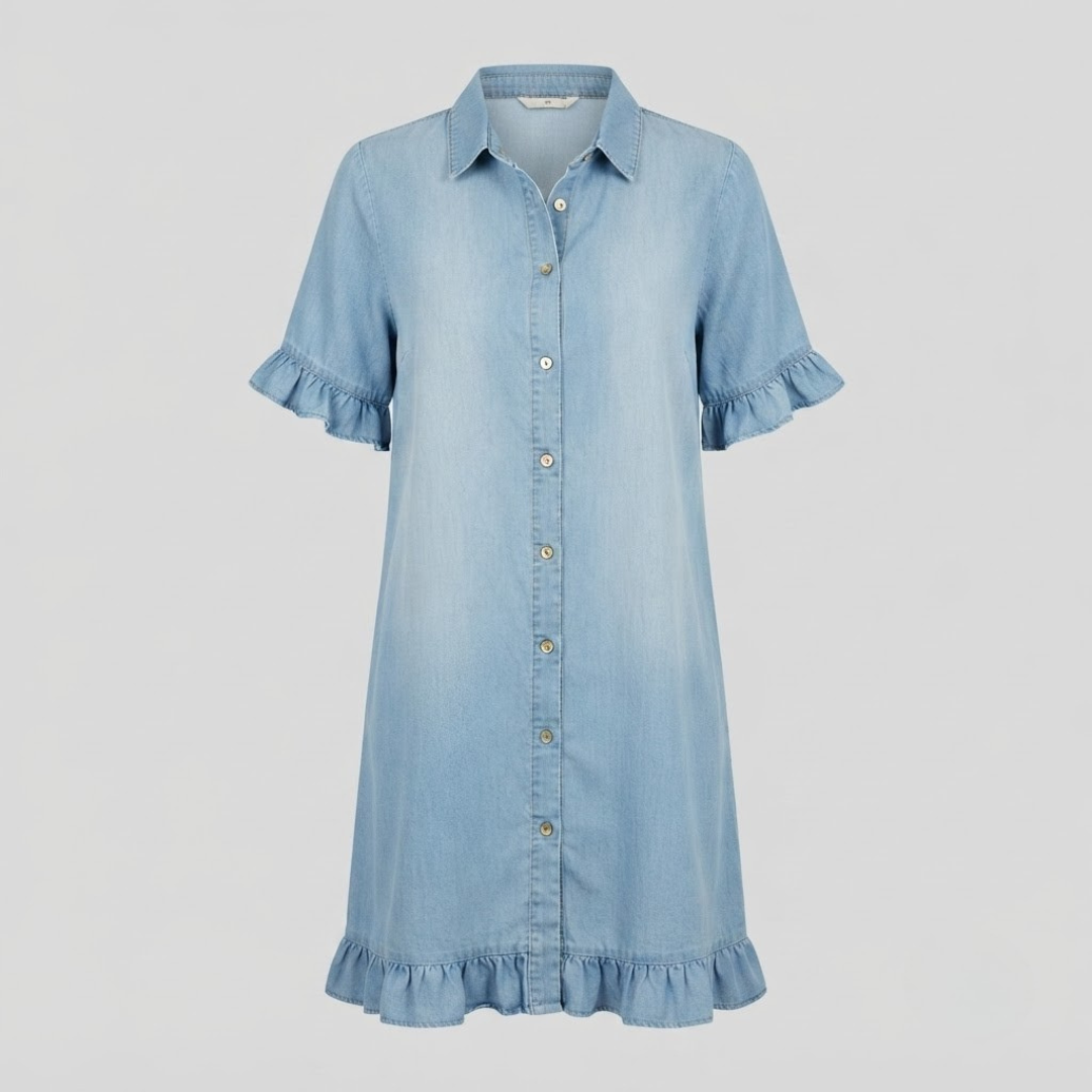 Katie Effortlessly Flattering Ruched Denim Dress