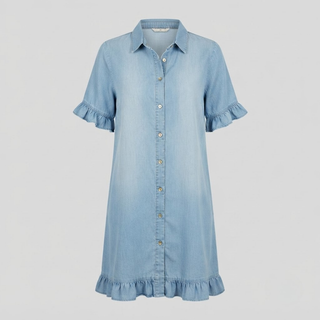 Katie Effortlessly Flattering Ruched Denim Dress