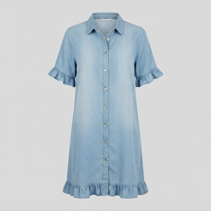 Katie Effortlessly Flattering Ruched Denim Dress