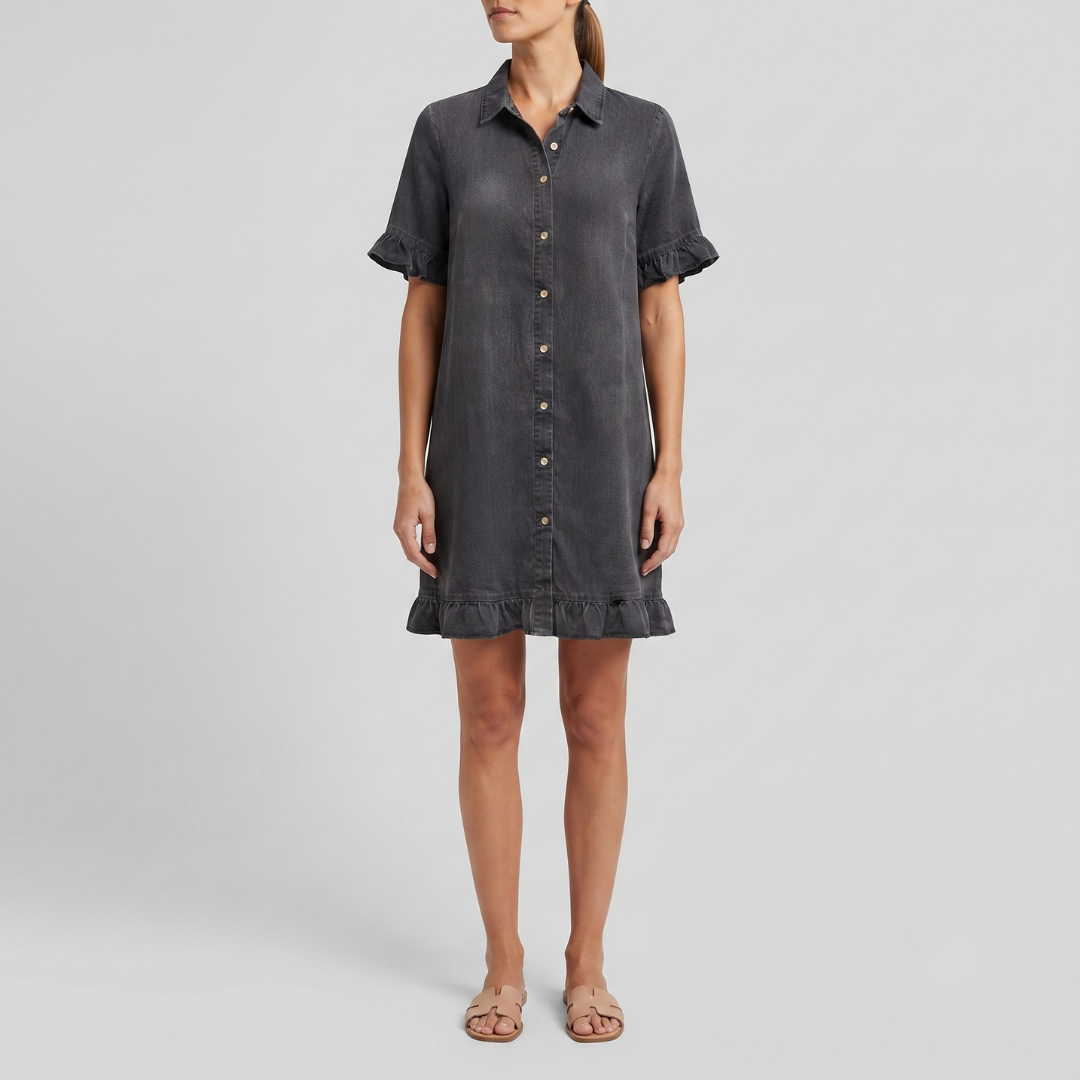 Katie Effortlessly Flattering Ruched Denim Dress