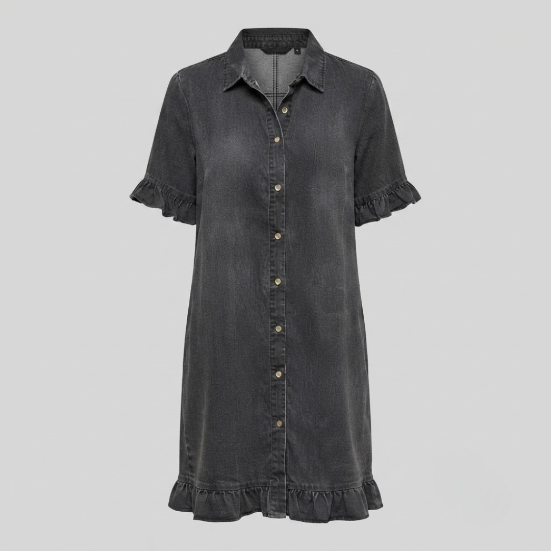 Katie Effortlessly Flattering Ruched Denim Dress