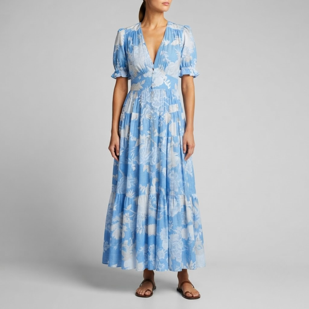 Alessia Elegant Floral V-Neck Dress