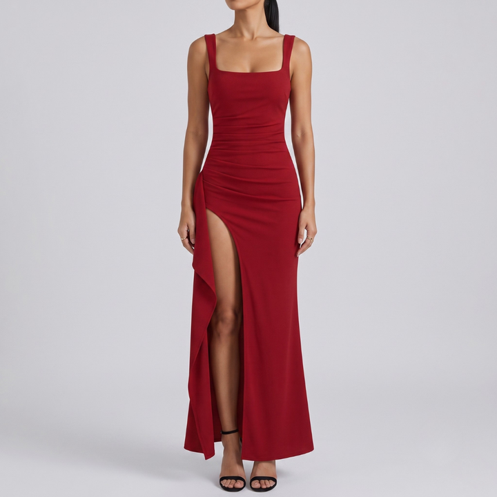 Livia Elegant Formal Slip Maxi Dress with Open Back