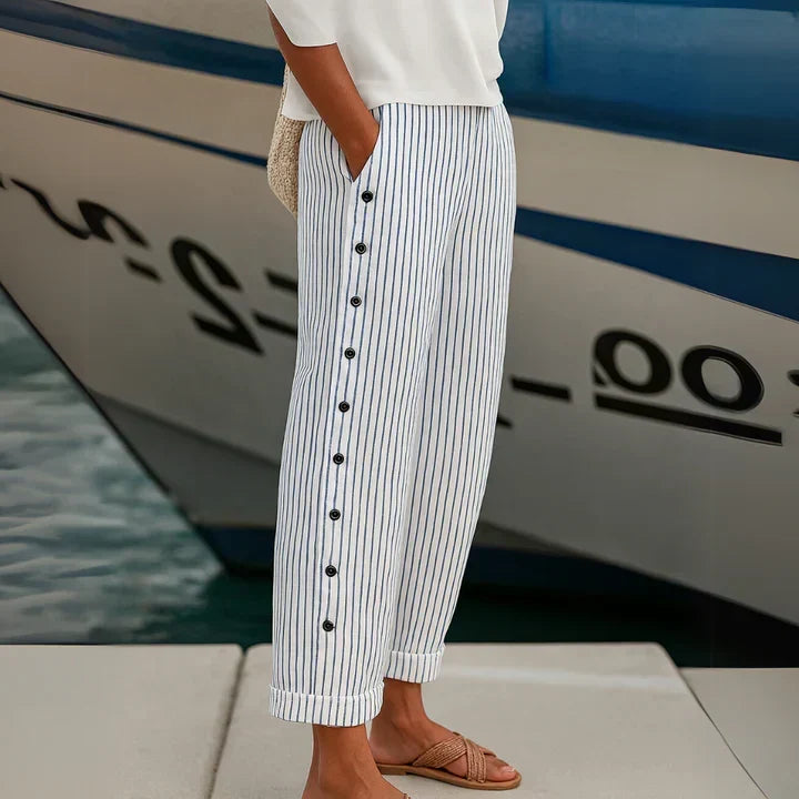 Megan Seabreeze Stripe Button Trousers