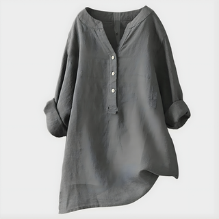 Nikki Elegant Cotton Linen V Neck Blouse