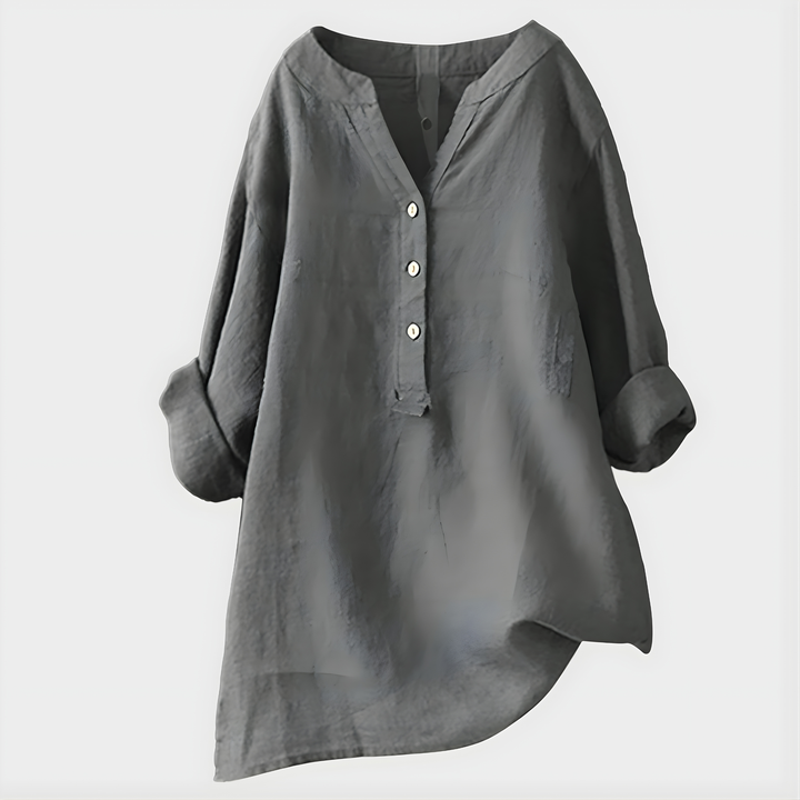 Nikki Elegant Cotton Linen V Neck Blouse