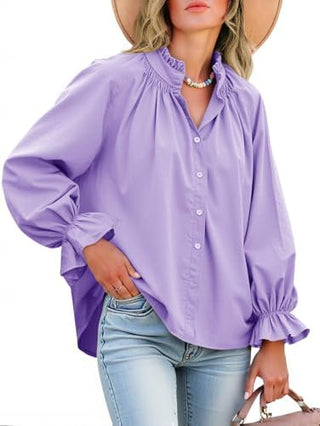 Livia Cotton Puff Sleeve Button Down Blouse