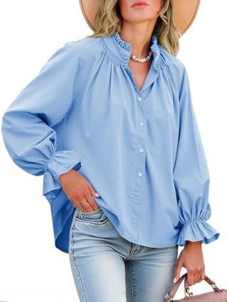 Livia Cotton Puff Sleeve Button Down Blouse
