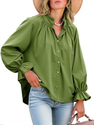 Livia Cotton Puff Sleeve Button Down Blouse