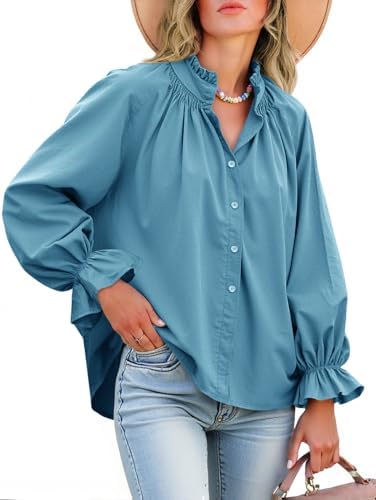 Livia Cotton Puff Sleeve Button Down Blouse