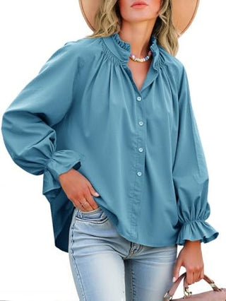 Livia Cotton Puff Sleeve Button Down Blouse