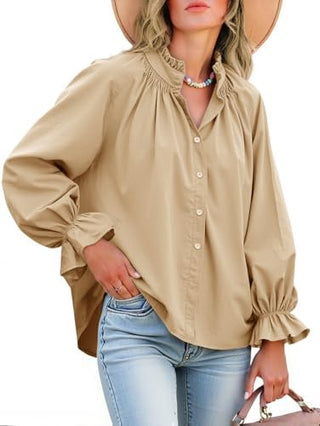 Livia Cotton Puff Sleeve Button Down Blouse