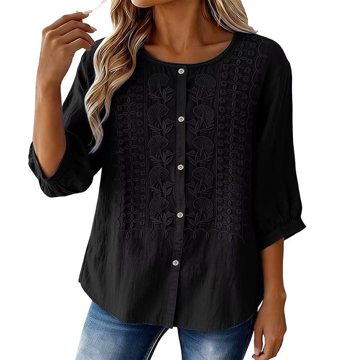 Lorrie Embroidered Cotton and Linen Blouse