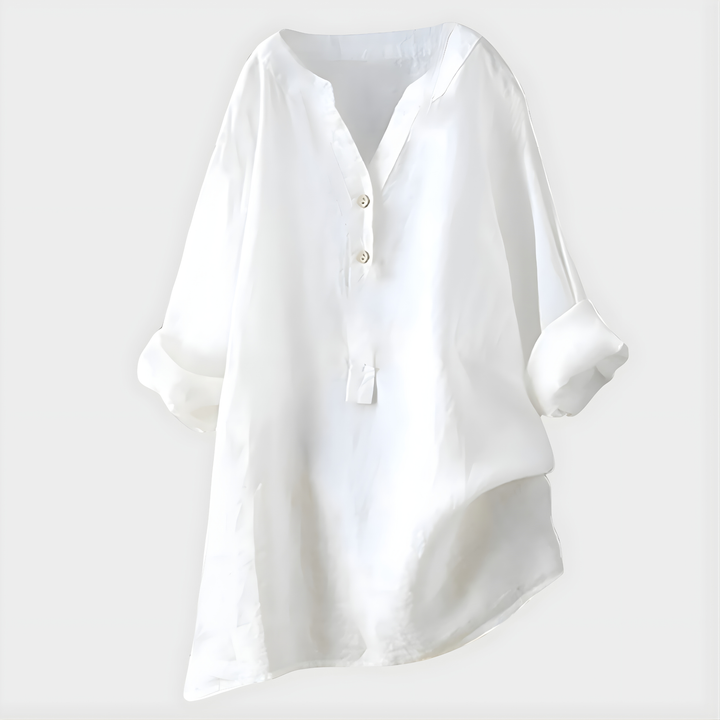 Nikki Elegant Cotton Linen V Neck Blouse