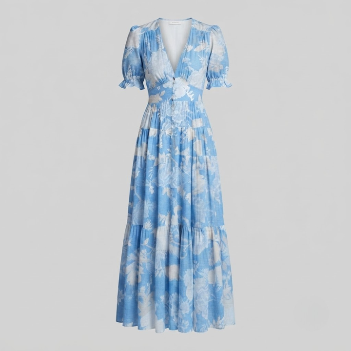 Alessia Elegant Floral V-Neck Dress