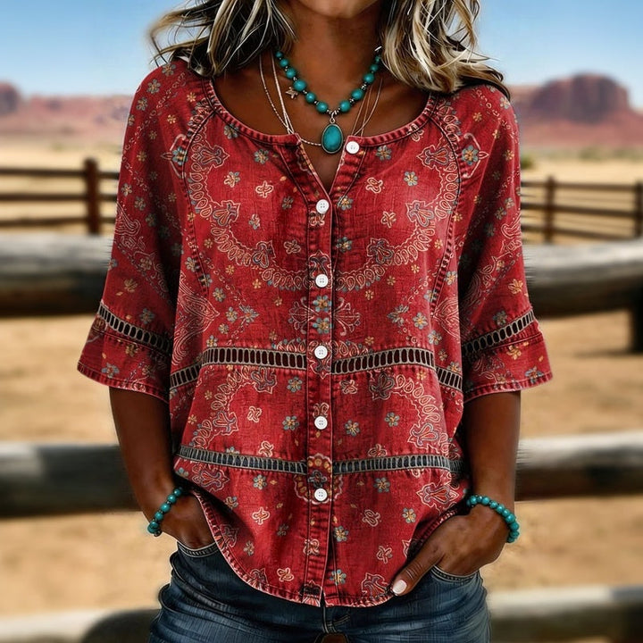 Fellie Vintage Ethnic Print Blouse