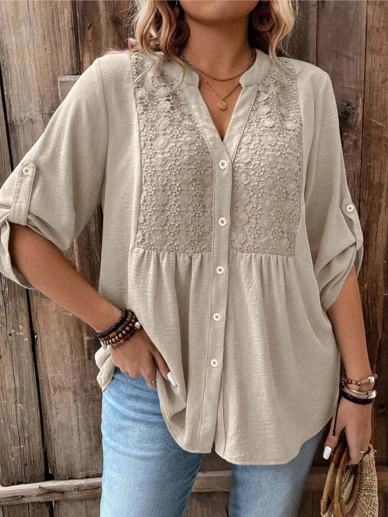 Kirra Relaxed V-Neck Button Blouse
