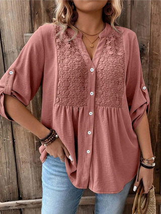 Kirra Relaxed V-Neck Button Blouse