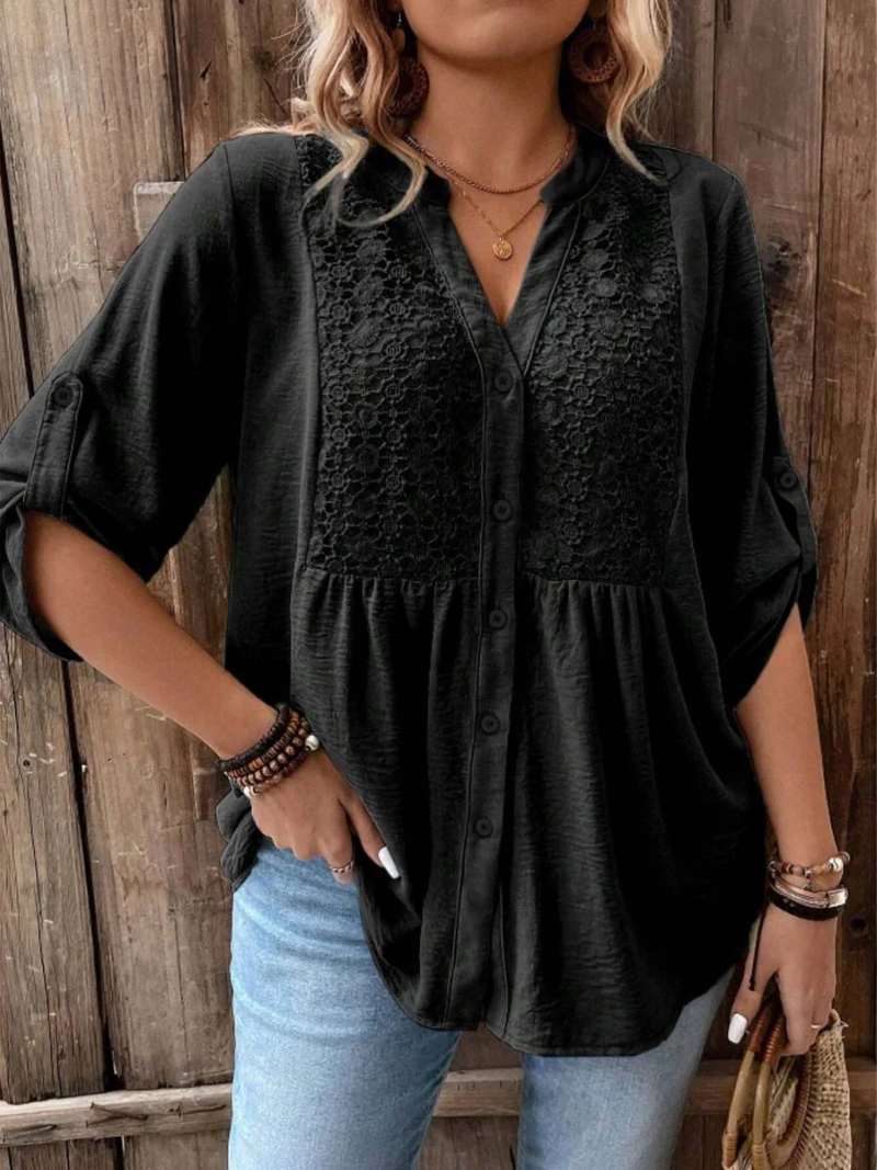 Kirra Relaxed V-Neck Button Blouse