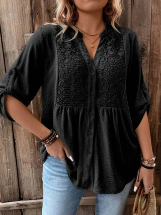 Kirra Relaxed V-Neck Button Blouse