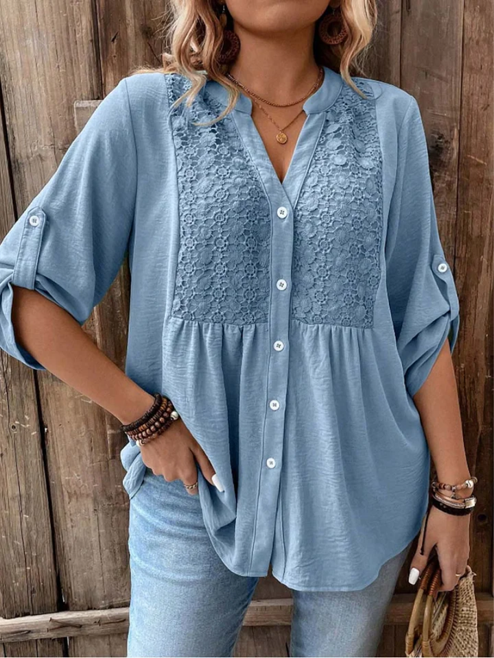Kirra Relaxed V-Neck Button Blouse