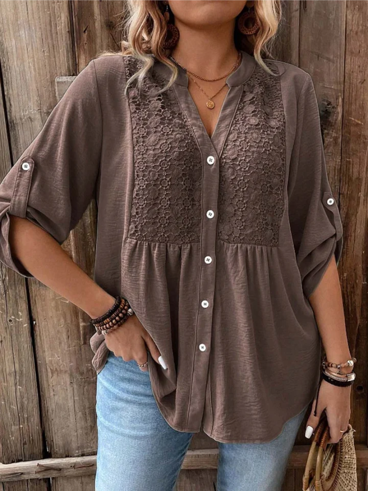 Kirra Relaxed V-Neck Button Blouse