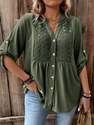 Kirra Relaxed V-Neck Button Blouse
