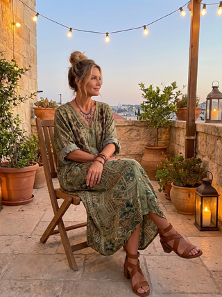 Aleta Button Front Embroidered Oversized Pocket Midi Dress