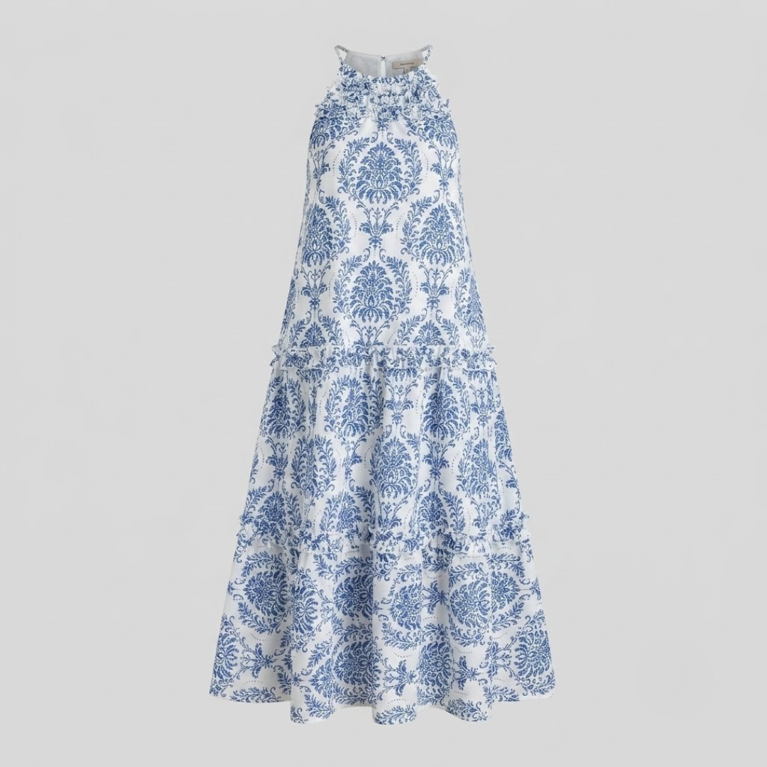 Loren Chic Boho Halter Tiered Maxi Dress