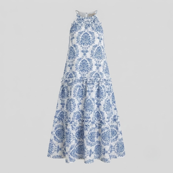 Loren Chic Boho Halter Tiered Maxi Dress