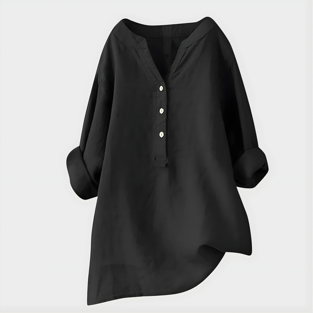 Nikki Elegant Cotton Linen V Neck Blouse