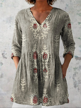 Elise Long Blouse with V Neck