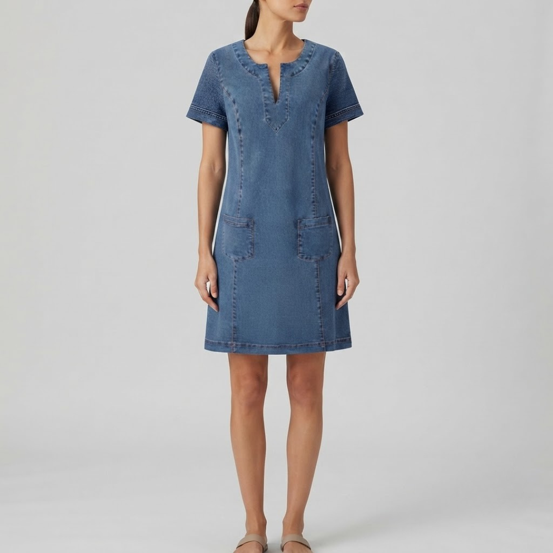 Orthelia Soft Denim Dress with Front Pockets