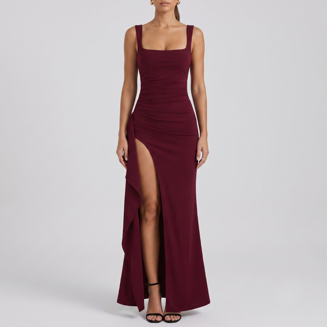 Livia Elegant Formal Slip Maxi Dress with Open Back