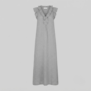 Amina Ruffle V-Neck Linen Maxi Dress