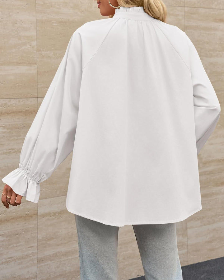 Livia Cotton Puff Sleeve Button Down Blouse