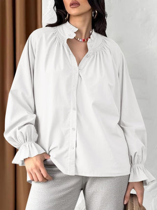 Livia Cotton Puff Sleeve Button Down Blouse