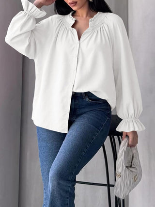 Livia Cotton Puff Sleeve Button Down Blouse