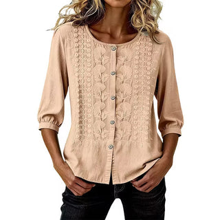 Lorrie Embroidered Cotton and Linen Blouse