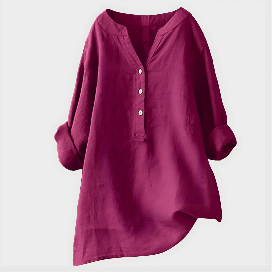 Nikki Elegant Cotton Linen V Neck Blouse