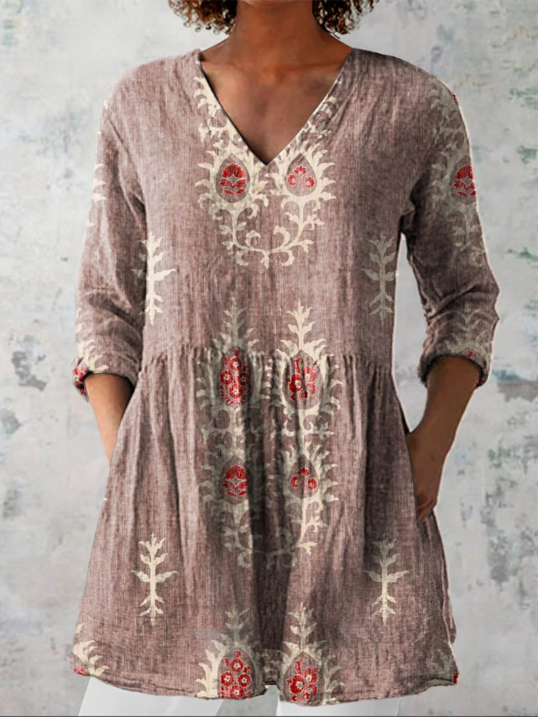 Elise Long Blouse with V Neck