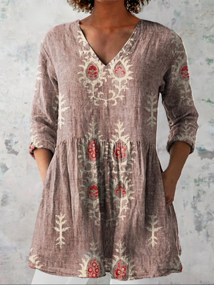 Elise Long Blouse with V Neck