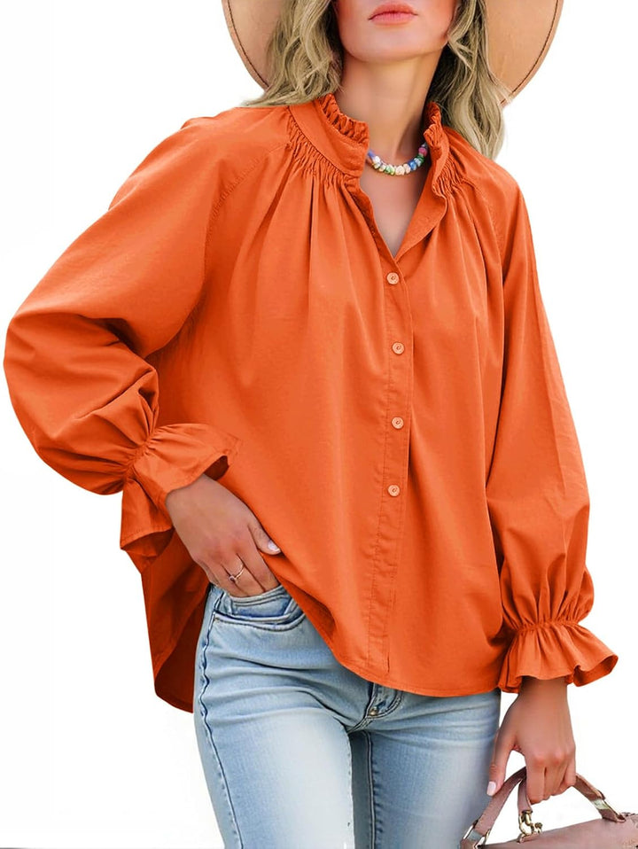 Livia Cotton Puff Sleeve Button Down Blouse