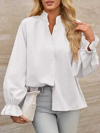 Livia Cotton Puff Sleeve Button Down Blouse