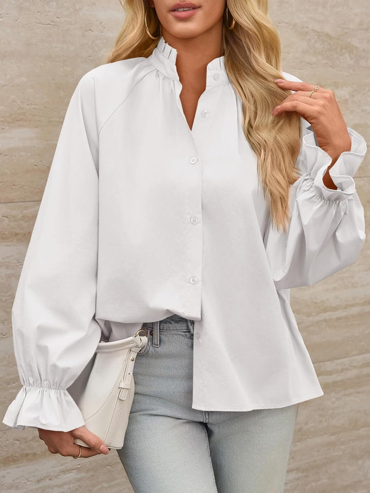 Livia Cotton Puff Sleeve Button Down Blouse