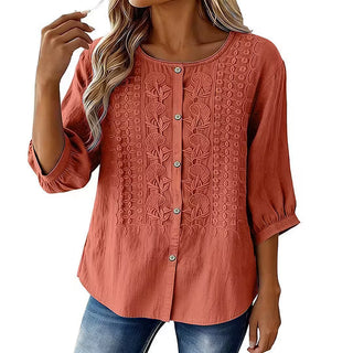 Lorrie Embroidered Cotton and Linen Blouse