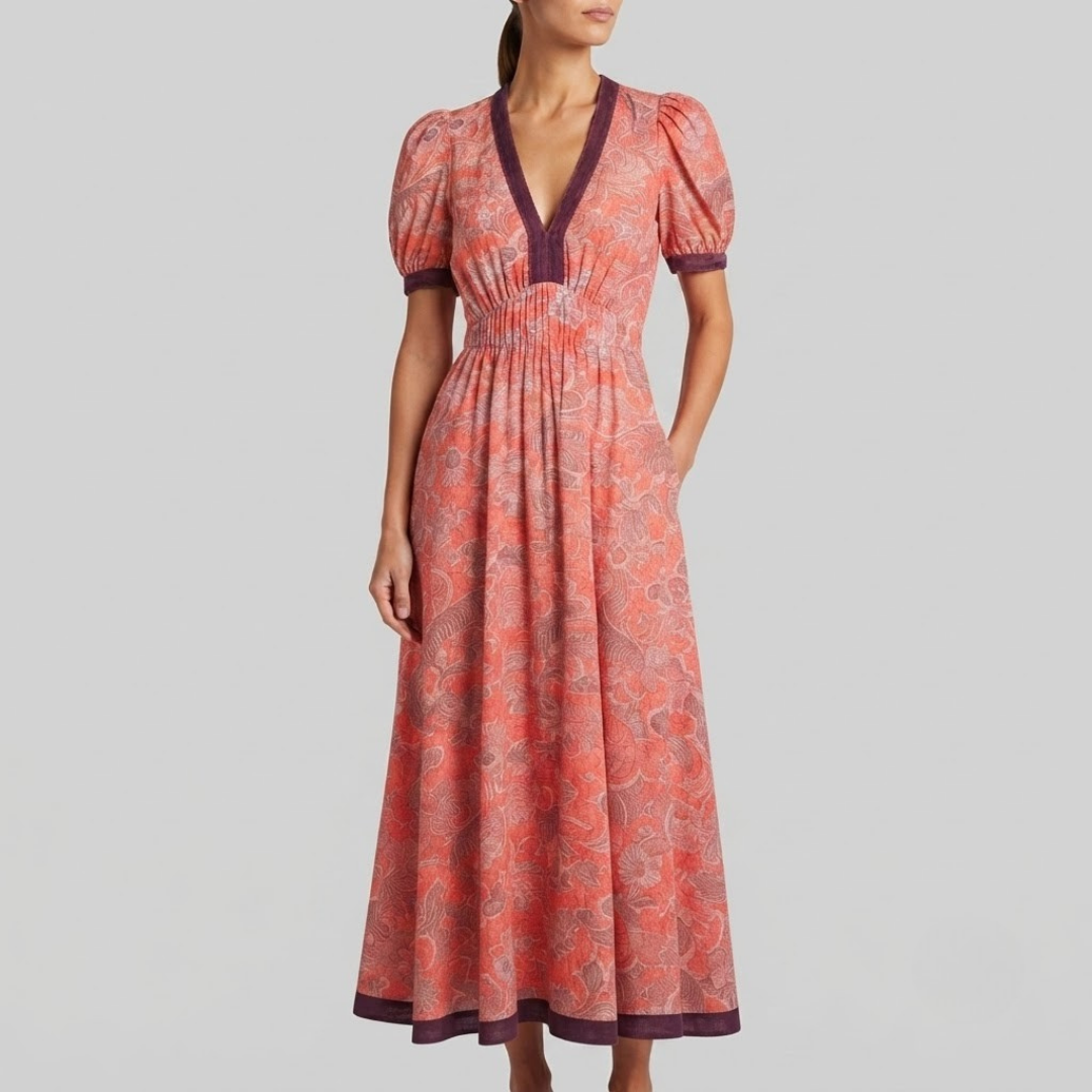 Angel Elegant Puff-Sleeve Maxi Dress